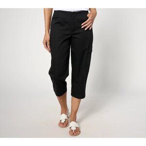 Susan Graver Weekend Petite Stretch Cotton Sateen Capri Pant Size 6P Cargo Black